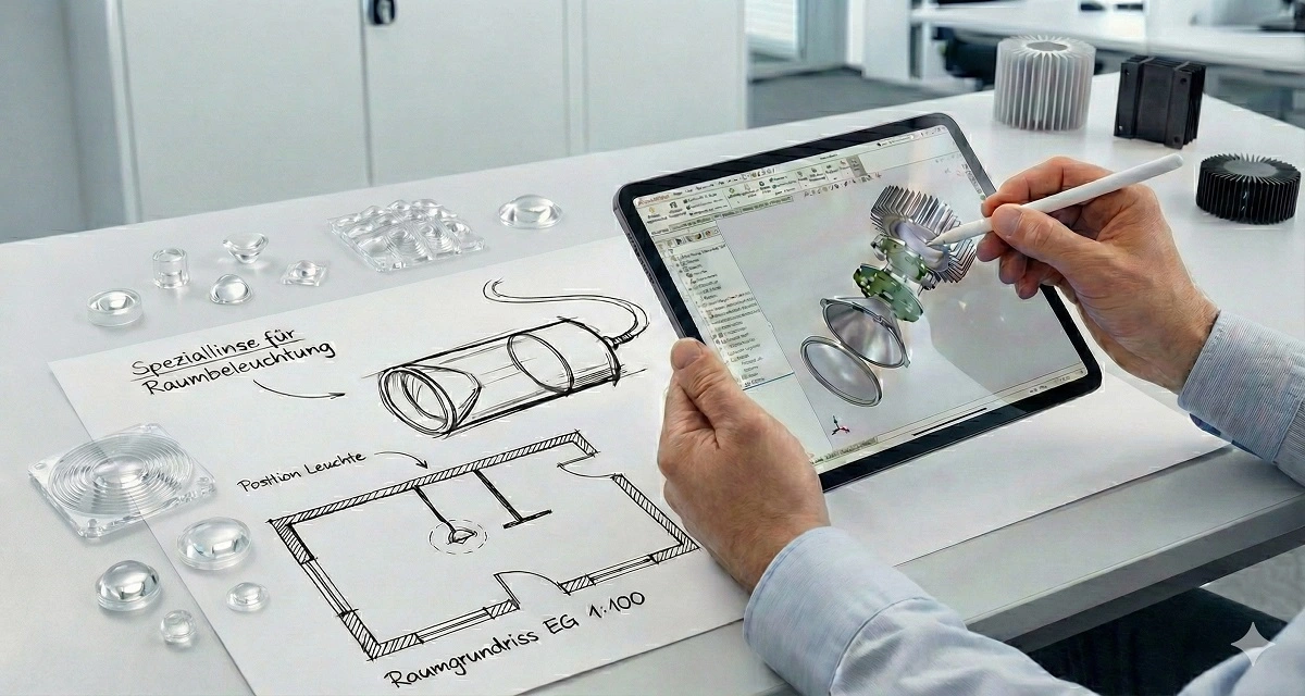 Ingenieur entwickelt Leuchten-Optik am Tablet