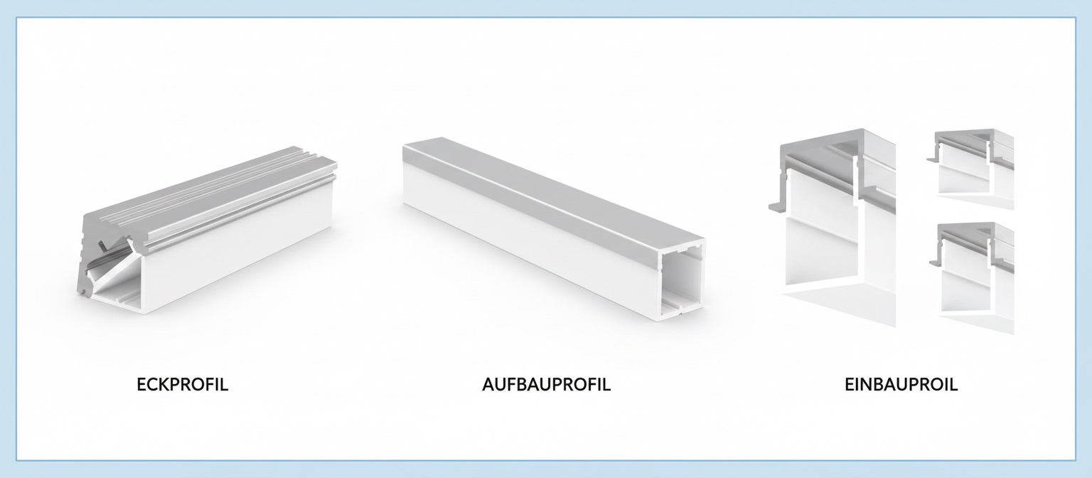 Übersicht LED-Profiltypen Aufbau Einbau Eckprofil